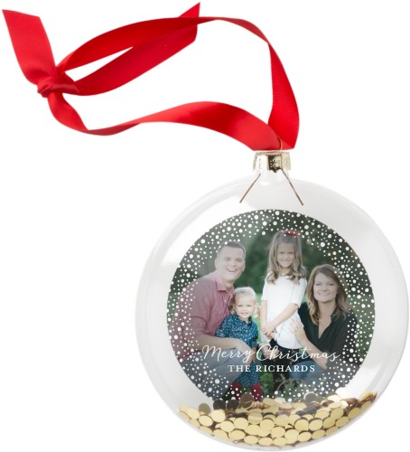 Merry Christmas Bokeh Glitter Ornament, White, Circle