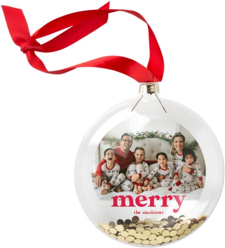 Bold Merry Glitter Ornament, Red, Circle