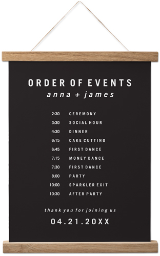 Modern and Minimal Order of Events Hanging Canvas Print, Natural, 11x14, Gray, charcoal