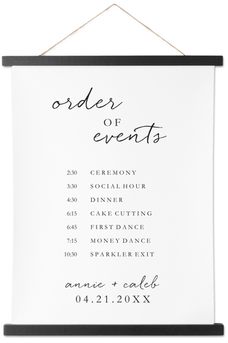 Scripted Order of Events Hanging Canvas Print, Black, 11x14, White