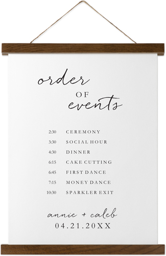 Scripted Order of Events Hanging Canvas Print, Walnut, 11x14, White