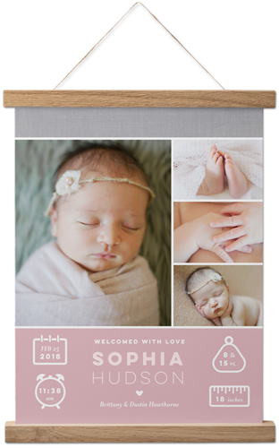 Welcome Baby Girl Hanging Canvas Print, Natural, 11x14, Pink