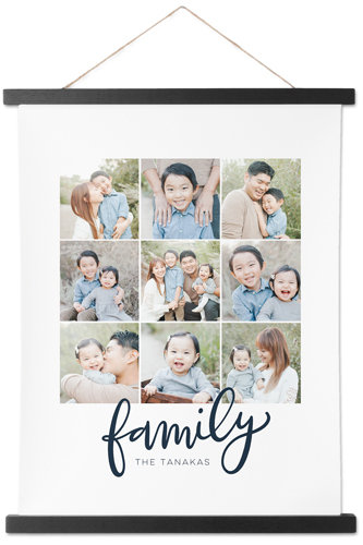 Family Script Collage Hanging Canvas Print, Black, 11x14, Black