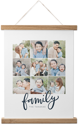 Family Script Collage Hanging Canvas Print, Natural, 11x14, Black, silhouette