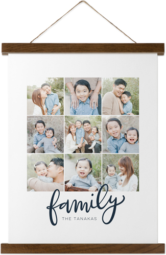 Family Script Collage Hanging Canvas Print, Walnut, 11x14, Black