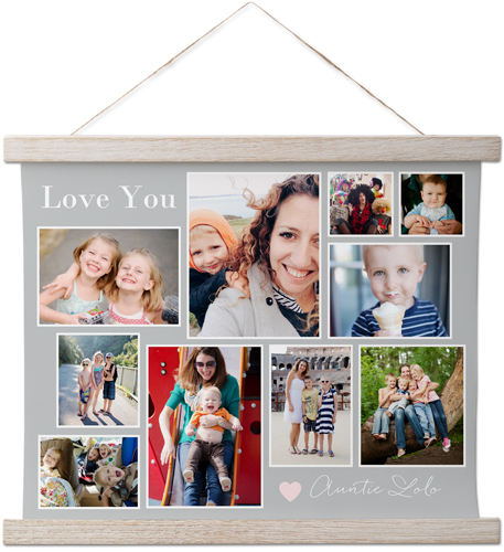 Simple Heart Collage Hanging Canvas Print, Rustic, 11x14, Gray