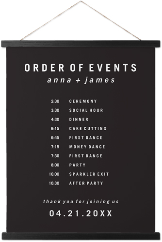 Modern and Minimal Order of Events Hanging Canvas Print, Black, 16x20, Gray