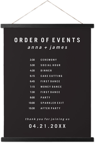 Modern and Minimal Order of Events Hanging Canvas Print, Black, 16x20, Gray, charcoal