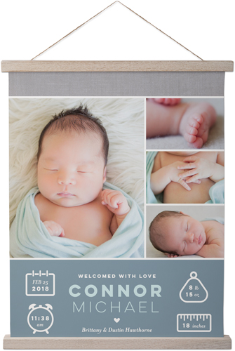 Welcome Baby Boy Hanging Canvas Print, Rustic, 16x20, Blue