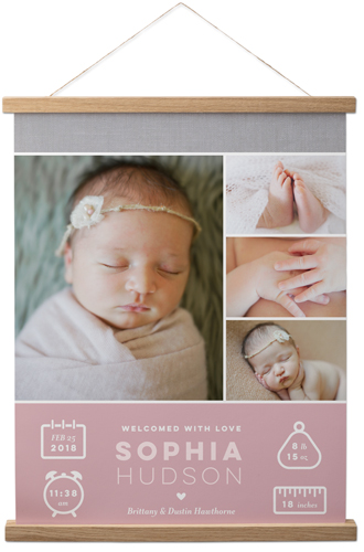 Welcome Baby Girl Hanging Canvas Print, Natural, 16x20, Pink