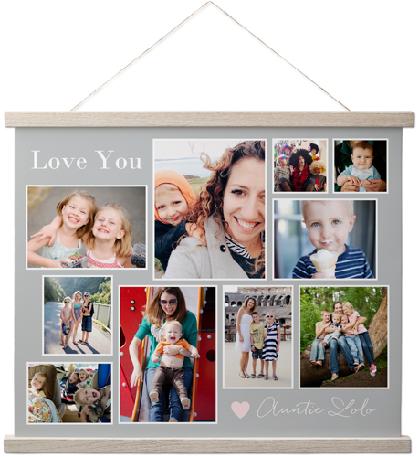 Simple Heart Collage Hanging Canvas Print, Rustic, 16x20, Gray