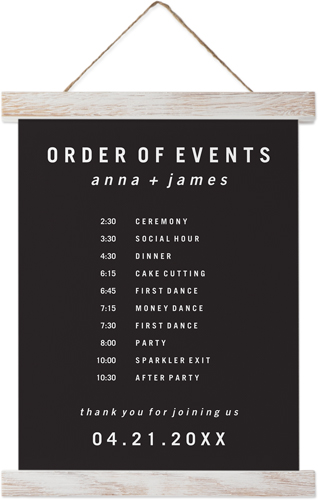 Modern and Minimal Order of Events Hanging Canvas Print, Rustic, 8x10, Gray