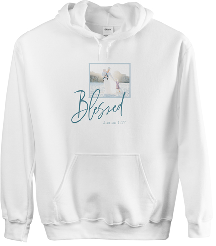 Blessed Script Custom Hoodie, Double Sided, Adult (S), White, Blue, azure