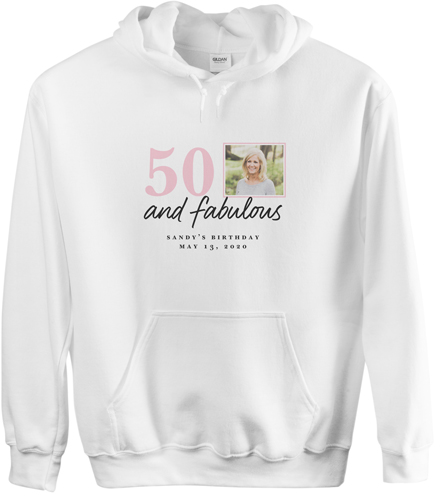 Fabulous Birthday Custom Hoodie, Double Sided, Adult (S), White, Pink