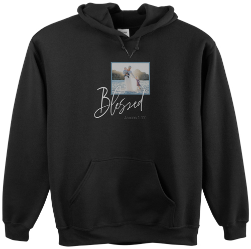 Blessed Script Custom Hoodie, Double Sided, Adult (S), Black, Blue, azure
