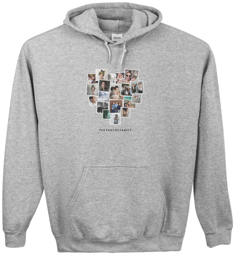 Tilted Heart Collage Custom Hoodie, Double Sided, Adult (S), Gray, White, white