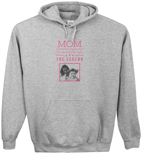 Mom Legend Custom Hoodie, Double Sided, Adult (S), Gray, Pink