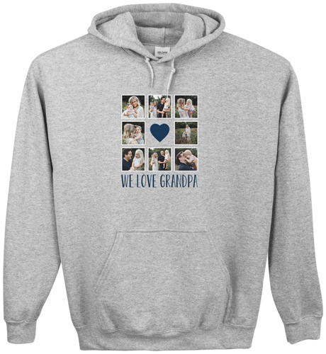 Heart Grid Custom Hoodie, Double Sided, Adult (S), Gray, Blue