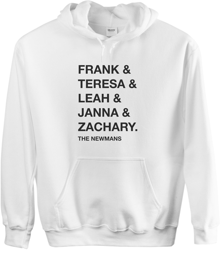Family Names Custom Hoodie, Double Sided, Adult (M), White, Black