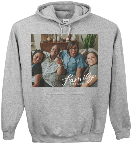 Family Letters Custom Hoodie, Double Sided, Adult (M), Gray, White