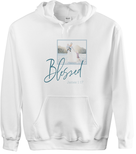 Blessed Script Custom Hoodie, Single Sided, Adult (L), White, Blue, azure