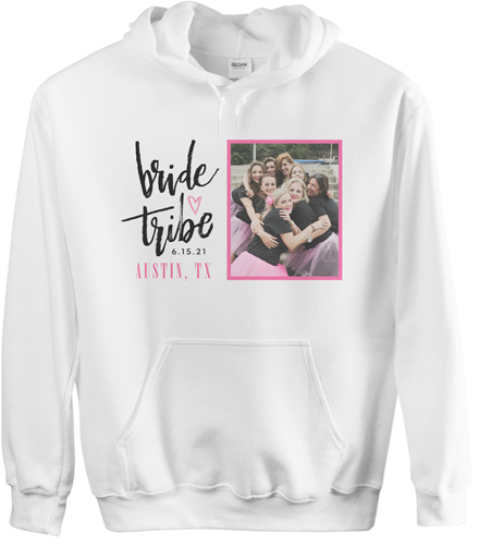 Bride Tribe Custom Hoodie, Double Sided, Adult (L), White, Pink