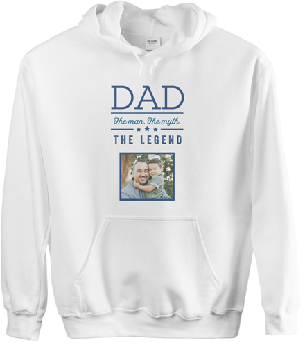Dad Legend Custom Hoodie, Double Sided, Adult (L), White, Blue