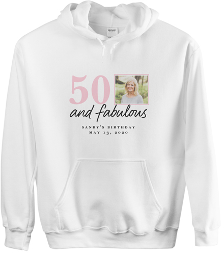 Fabulous Birthday Custom Hoodie, Single Sided, Adult (L), White, Pink