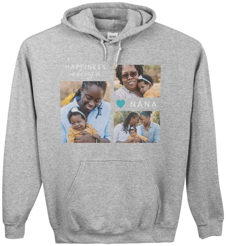 Happy Heart Custom Hoodie, Double Sided, Adult (L), Gray, Blue, boardwalk