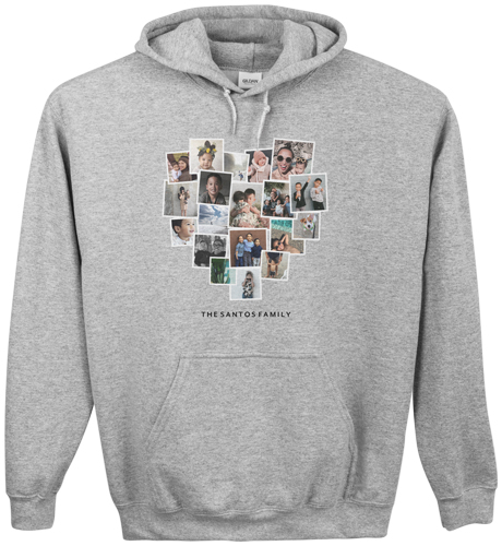 Tilted Heart Collage Custom Hoodie, Double Sided, Adult (L), Gray, White