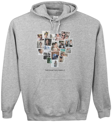 Tilted Heart Collage Custom Hoodie, Double Sided, Adult (L), Gray, White, white