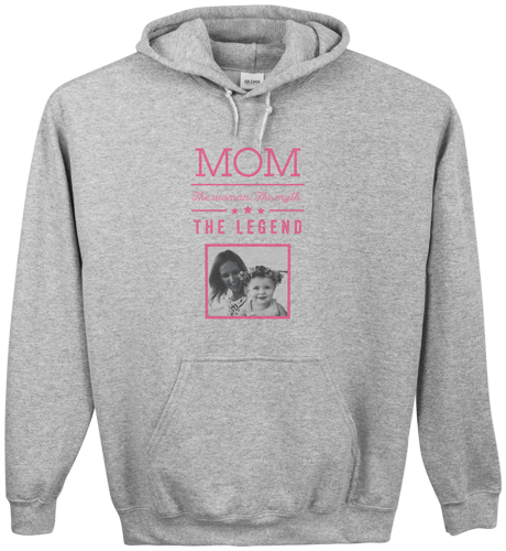 Mom Legend Custom Hoodie, Single Sided, Adult (L), Gray, Pink