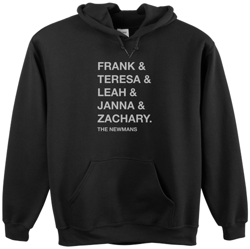 Family Names Custom Hoodie, Double Sided, Adult (XL), Black, Black