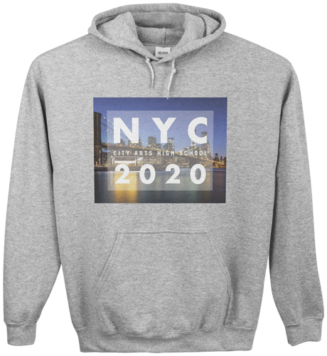 City Vacation Custom Hoodie, Double Sided, Adult (XL), Gray, White