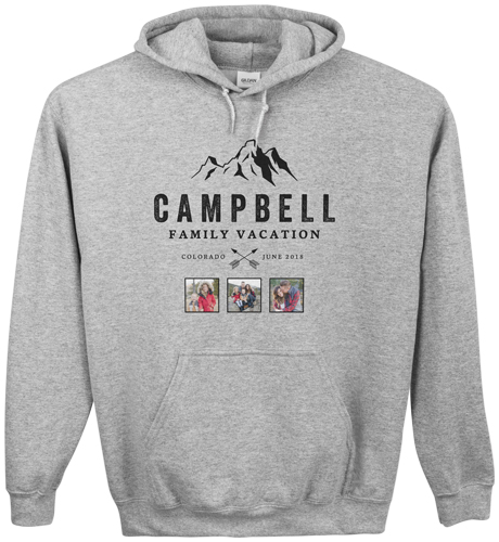 Mountain Vacation Custom Hoodie, Single Sided, Adult (XXL), Gray, Black