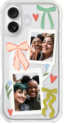 Bow Charm Collage iPhone Clear Impact Case, With Magsafe, Impact Clear, iPhone 16, White