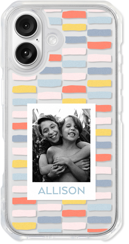 Colorful Brick Border iPhone Clear Impact Case, Without Magsafe, Impact Clear, iPhone 16, Yellow