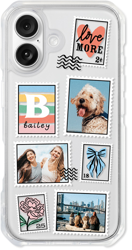 Stamp Collage iPhone Clear Impact Case, Without Magsafe, Impact Clear, iPhone 16, White