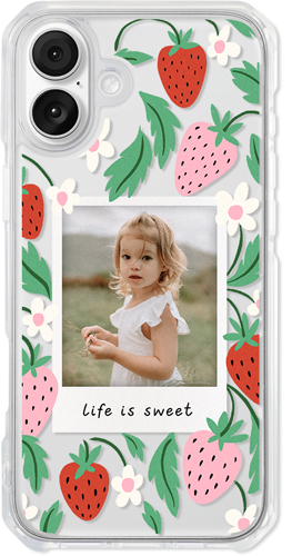 Strawberry Blooms iPhone Clear Impact Case, Without Magsafe, Impact Clear, iPhone 16 Plus, White, white