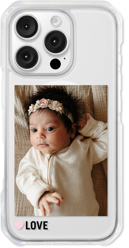 Love Heart iPhone Clear Impact Case, With Magsafe, Impact Clear, iPhone 16 Pro, Pink, light pink