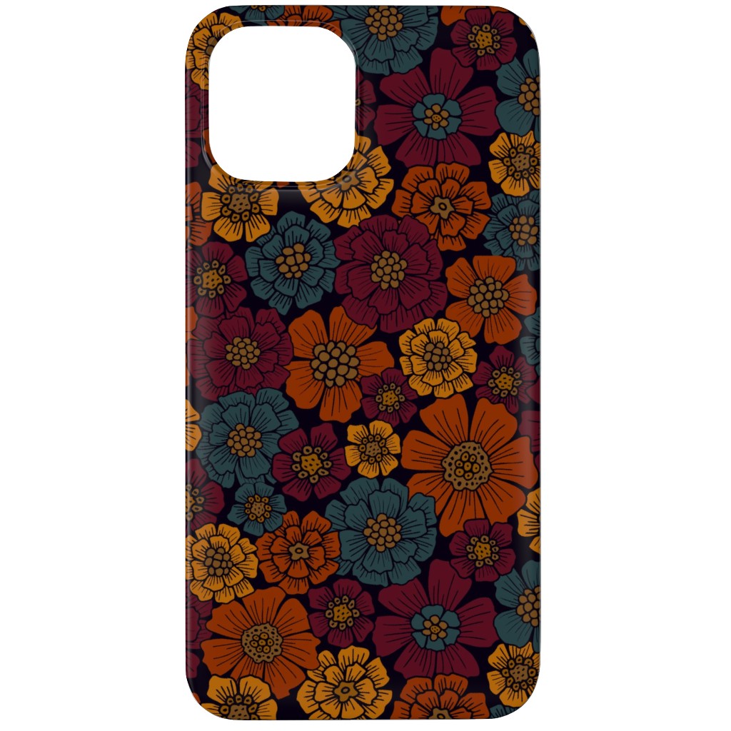 Burgundy, Rust, Mustard & Teal Floral Phone Case, Silicone Liner Case, Matte, iPhone 11 Pro Max, Red, Red