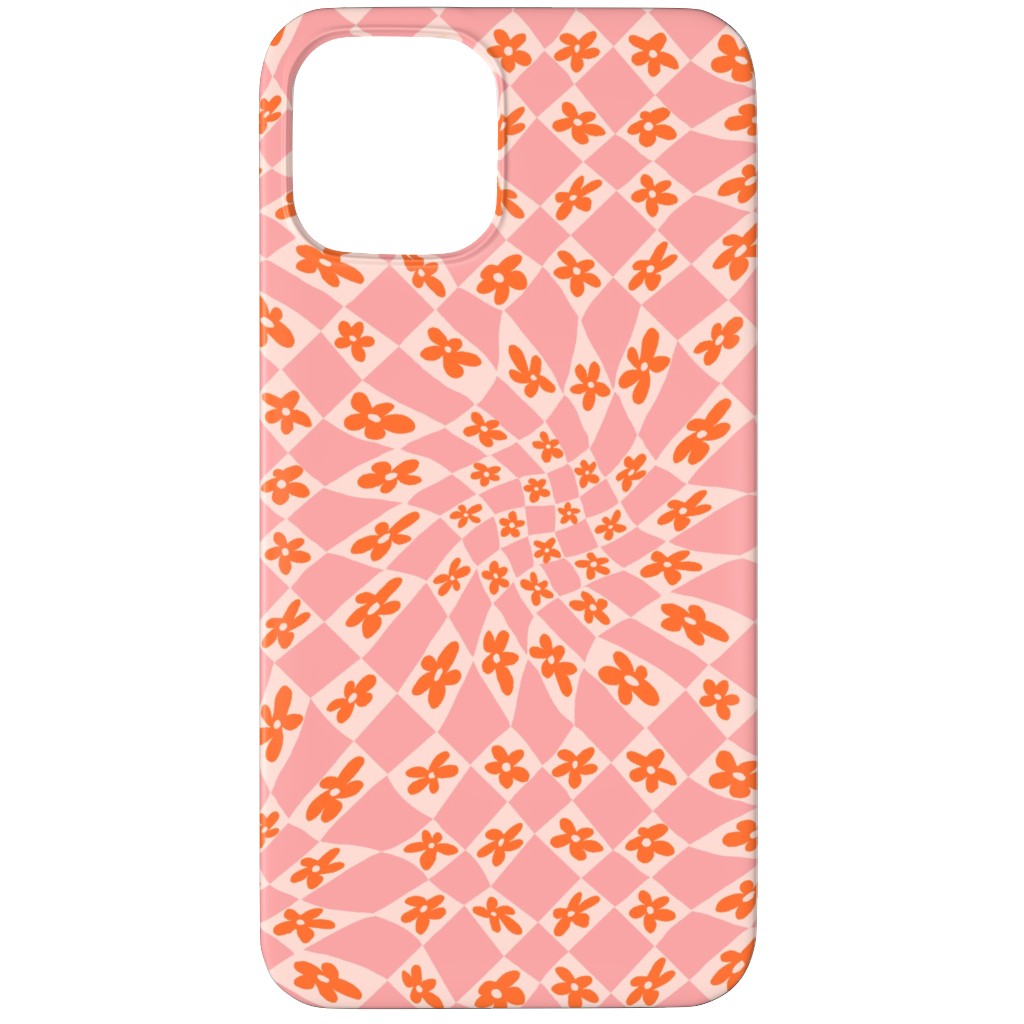 Trippy Checker - Floral - Pink and Orange Phone Case, Silicone Liner Case, Matte, iPhone 11 Pro Max, Pink