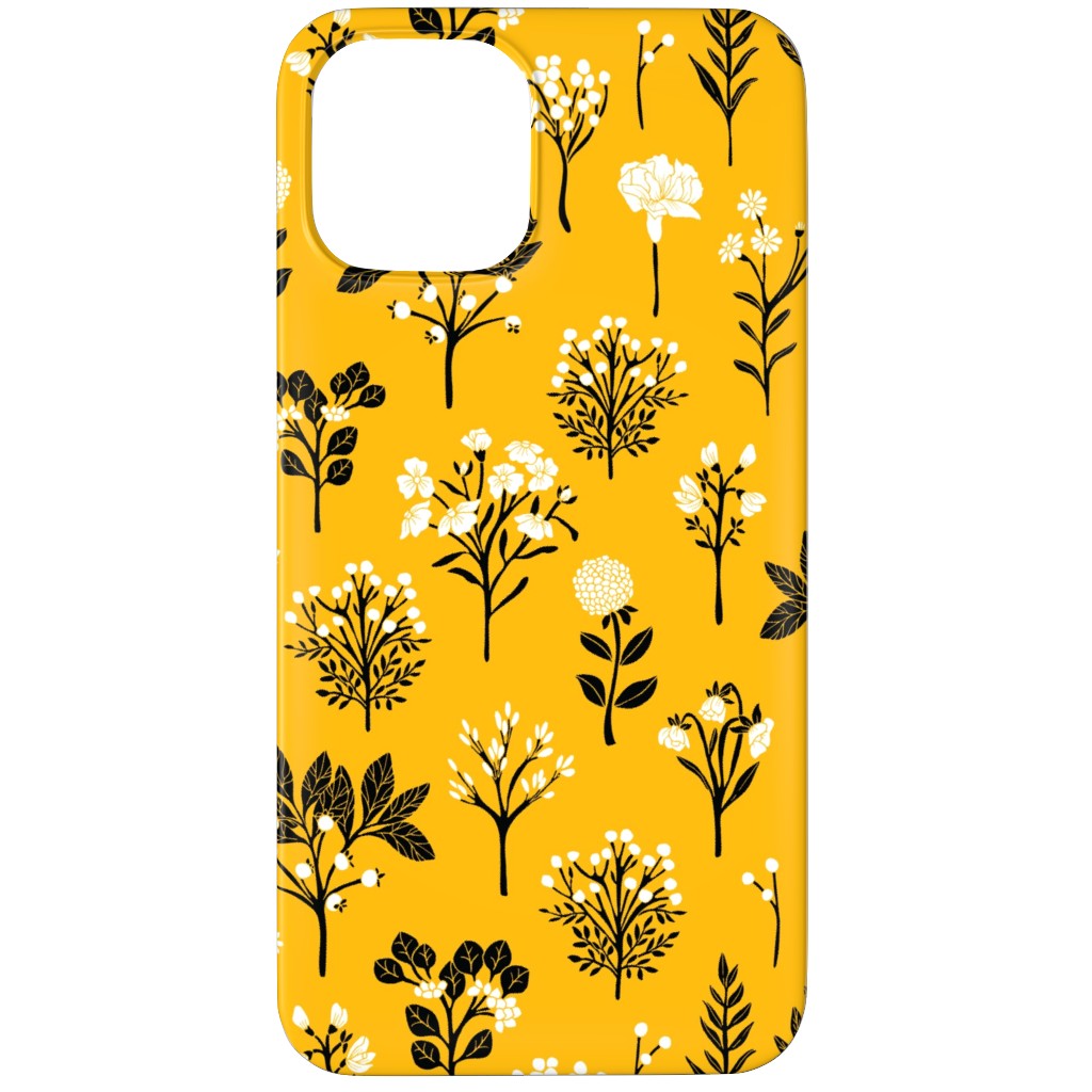 Florals - Yellow and Black Phone Case, Silicone Liner Case, Matte, iPhone 11 Pro Max, Yellow