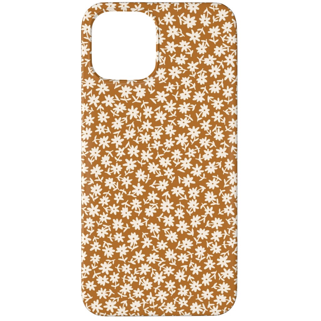 Ditsy Floral - Cream on Golden Mustard Brown Phone Case, Slim Case, Matte, iPhone 11 Pro Max, Brown