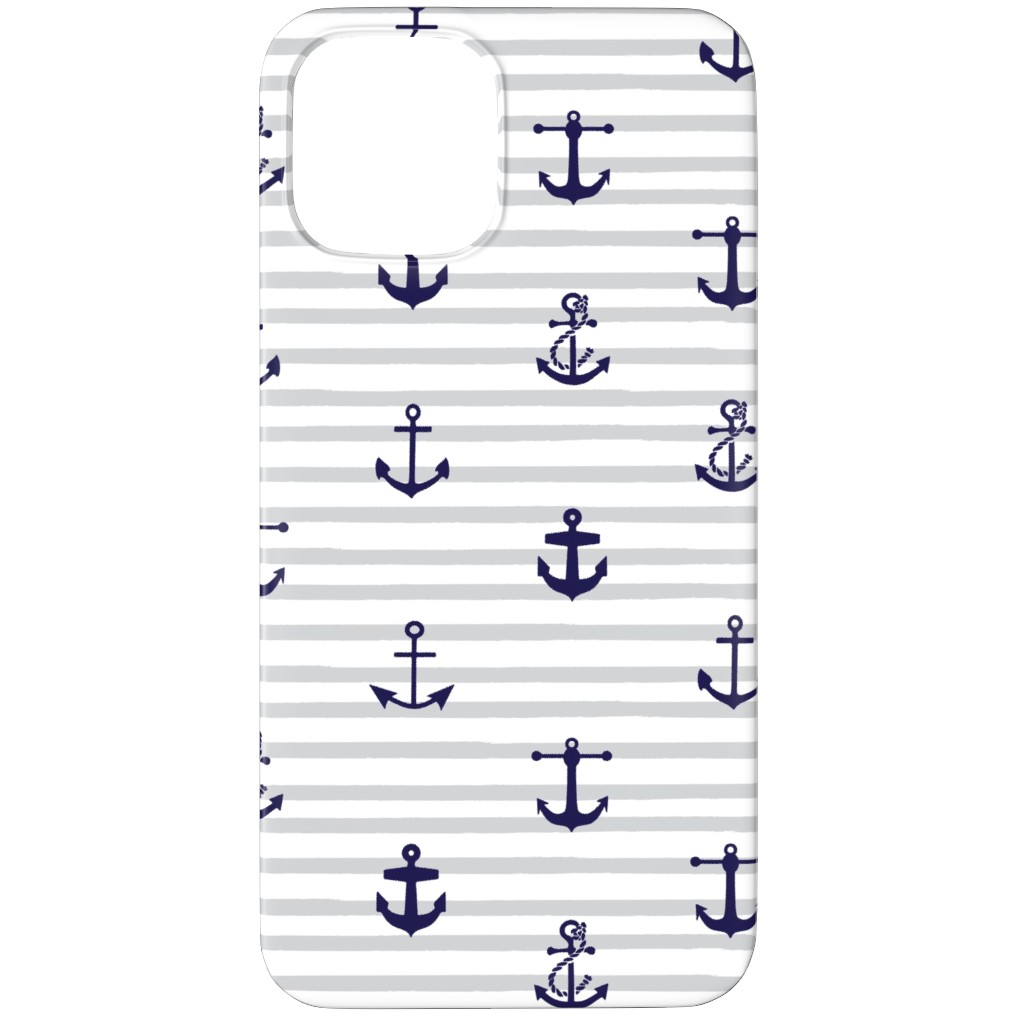 Anchors Away - Black on Gray Stripes Phone Case, Slim Case, Matte, iPhone 11 Pro Max, Gray