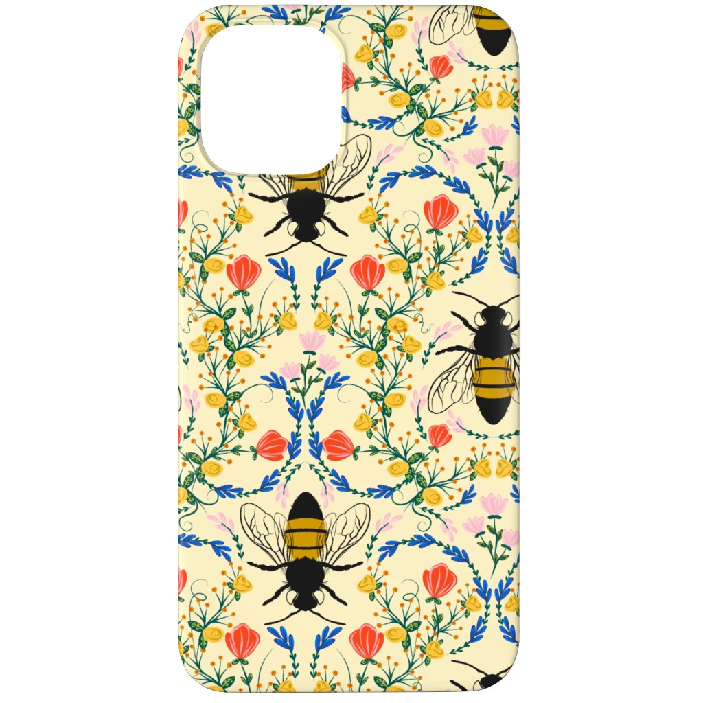 Bee Garden - Multi on Cream Phone Case, Slim Case, Matte, iPhone 11 Pro Max, Yellow