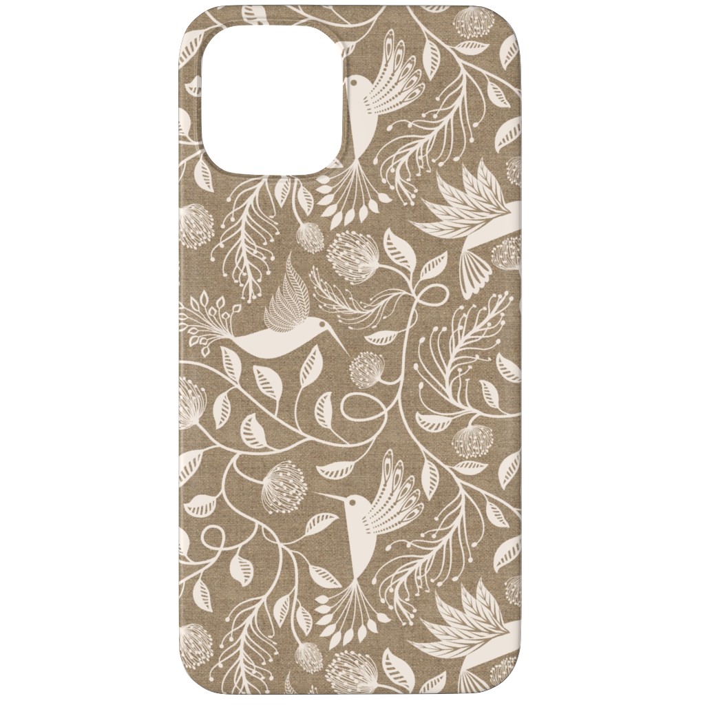 Papercutting Floral and Hummingbirds - Neutral Phone Case, Slim Case, Matte, iPhone 11 Pro Max, Beige
