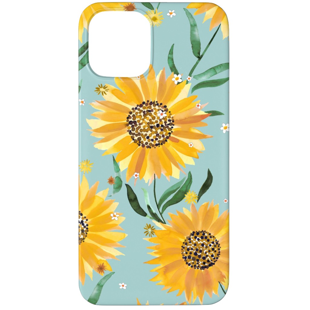 Watercolor Sunflowers - Yellow on Blue Phone Case, Silicone Liner Case, Matte, iPhone 11 Pro, Yellow, Classic Yellow