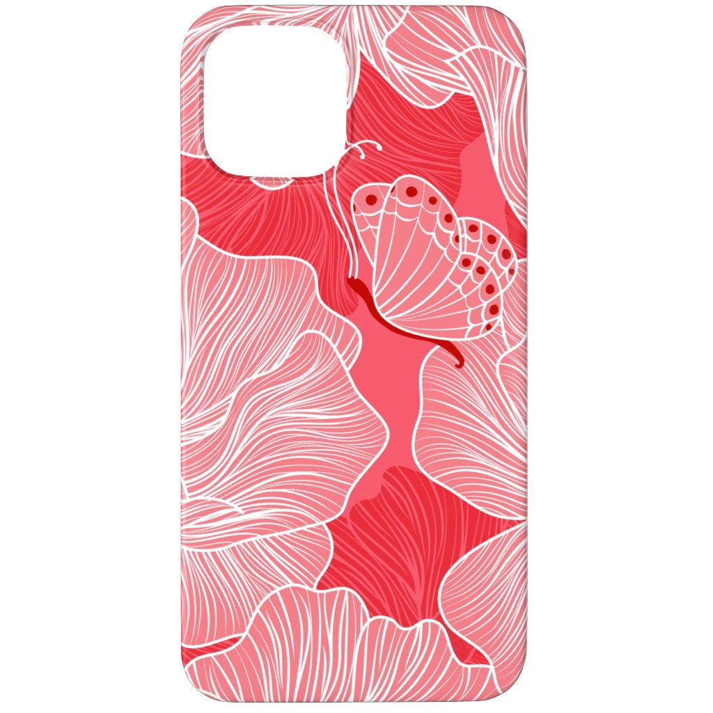 Floral & Butterflies on Scarlet Phone Case, Silicone Liner Case, Matte, iPhone 11 Pro, Pink, Bright Pink