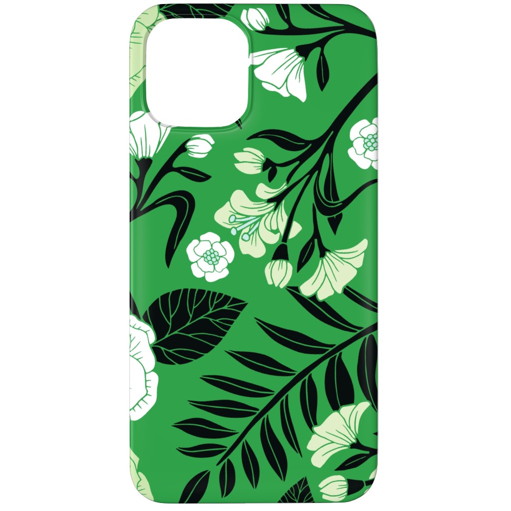 Green, Black & White Floral Pattern Phone Case, Silicone Liner Case, Matte, iPhone 11 Pro, Green